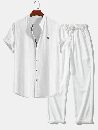 SEBÁSTIAN | Conjunto Camisa Cuello Mao y Pantalón Texturizado