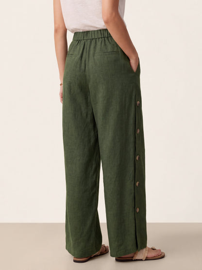 100% Linen Buttoned Slit-Hem Pants KATYA