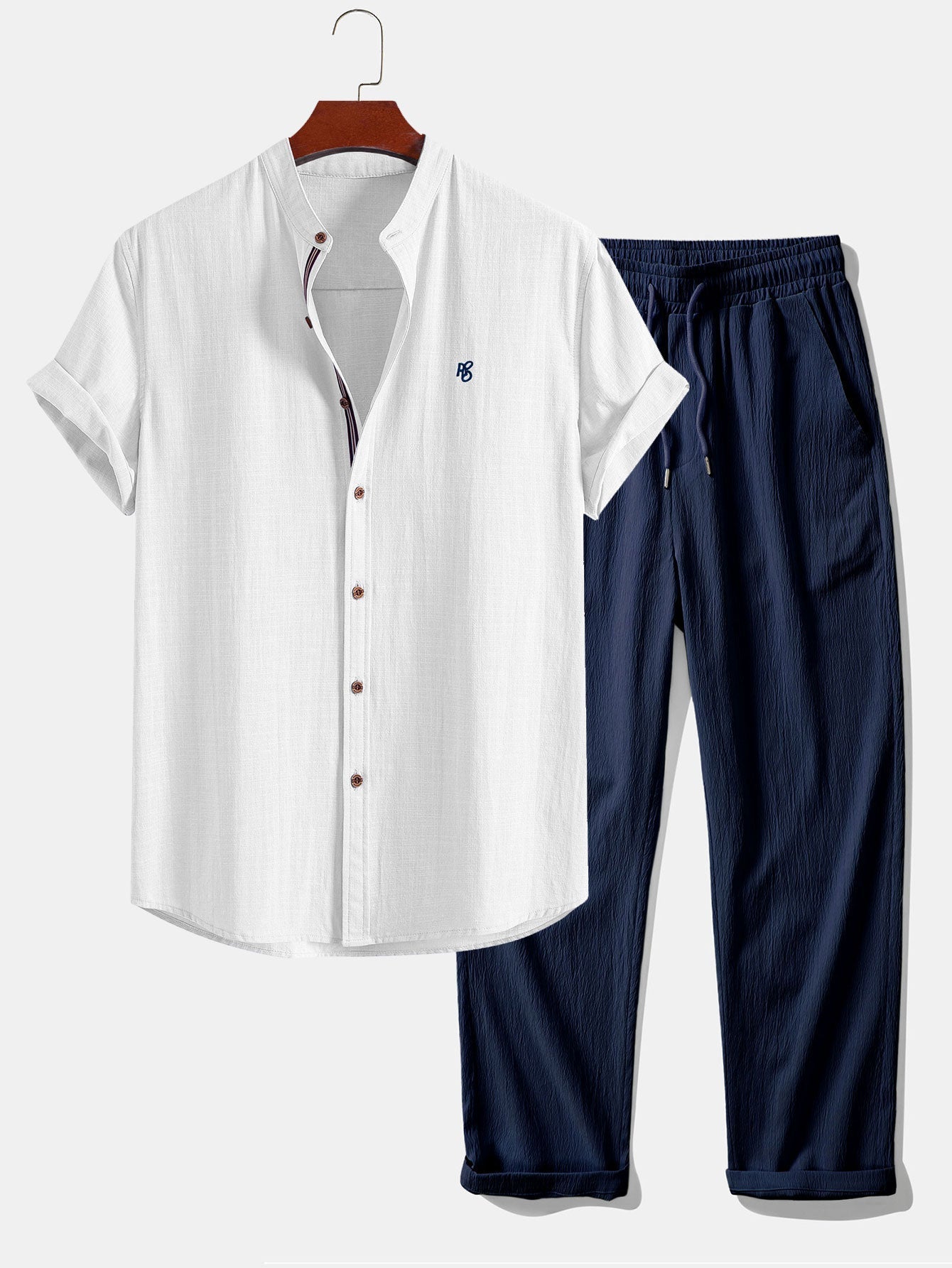 IVÁN | Conjunto Camisa Cuello Mao y Pantalón Texturizado