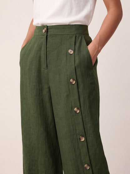100% Linen Buttoned Slit-Hem Pants KATYA
