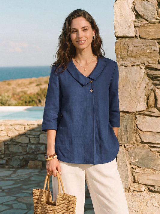 CLARA | Blusa de Lino con Cuello Asimétrico