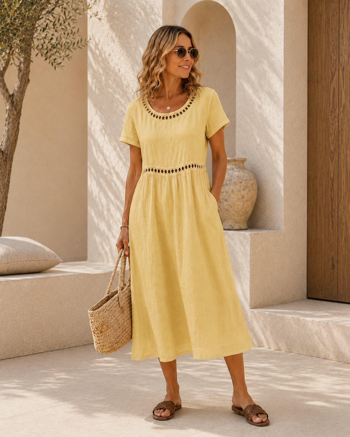 Xisca - Vestido Midi Bordado de Algodón