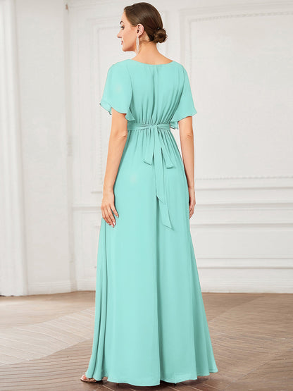 LEORA™ | Vestido de Dama de Honor de Gasa con Escote en V
