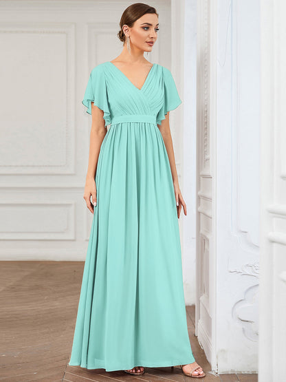 LEORA™ | Vestido de Dama de Honor de Gasa con Escote en V