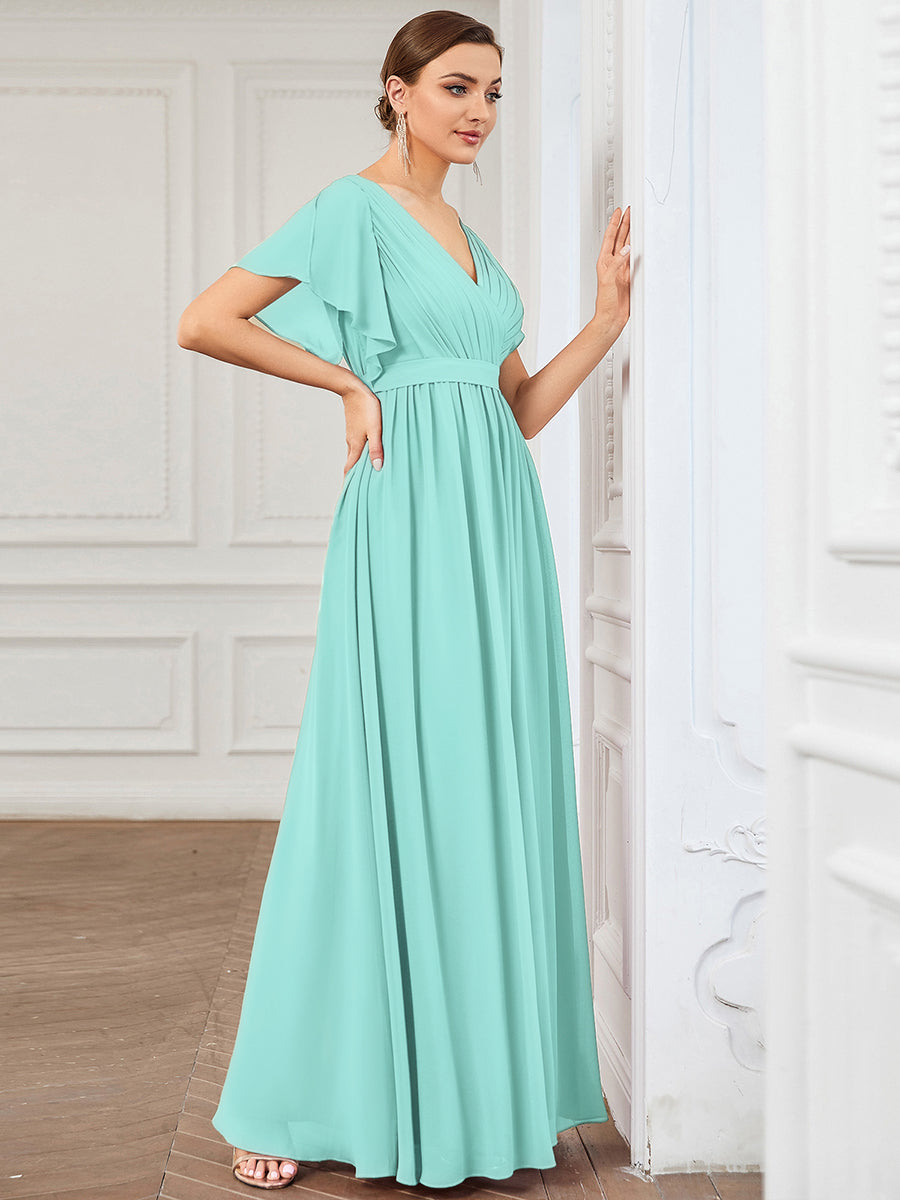 LEORA™ | Vestido de Dama de Honor de Gasa con Escote en V