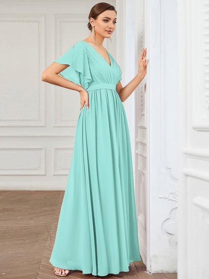 LEORA™ | Vestido de Dama de Honor de Gasa con Escote en V