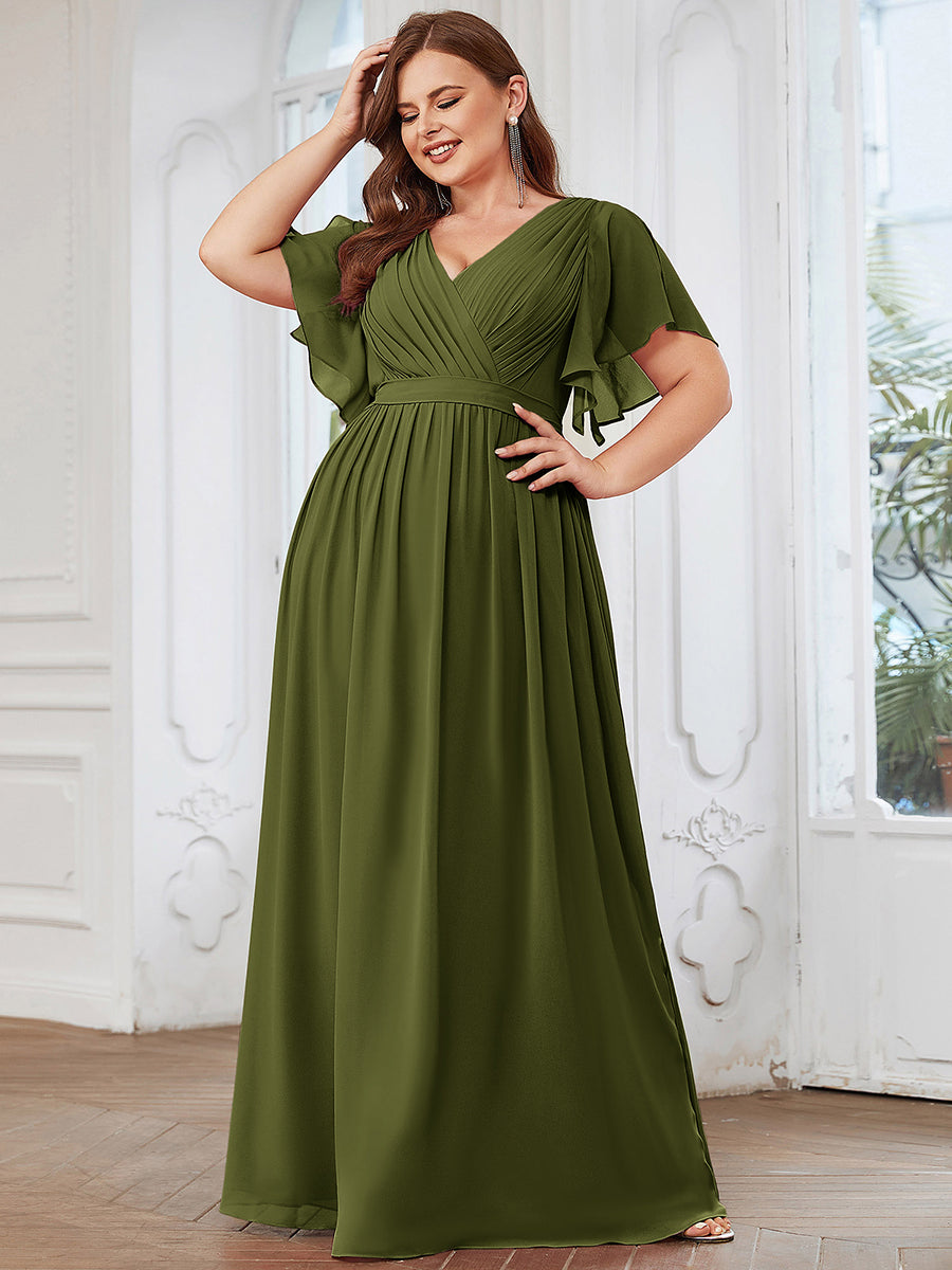 LEORA™ | Vestido de Dama de Honor de Gasa con Escote en V