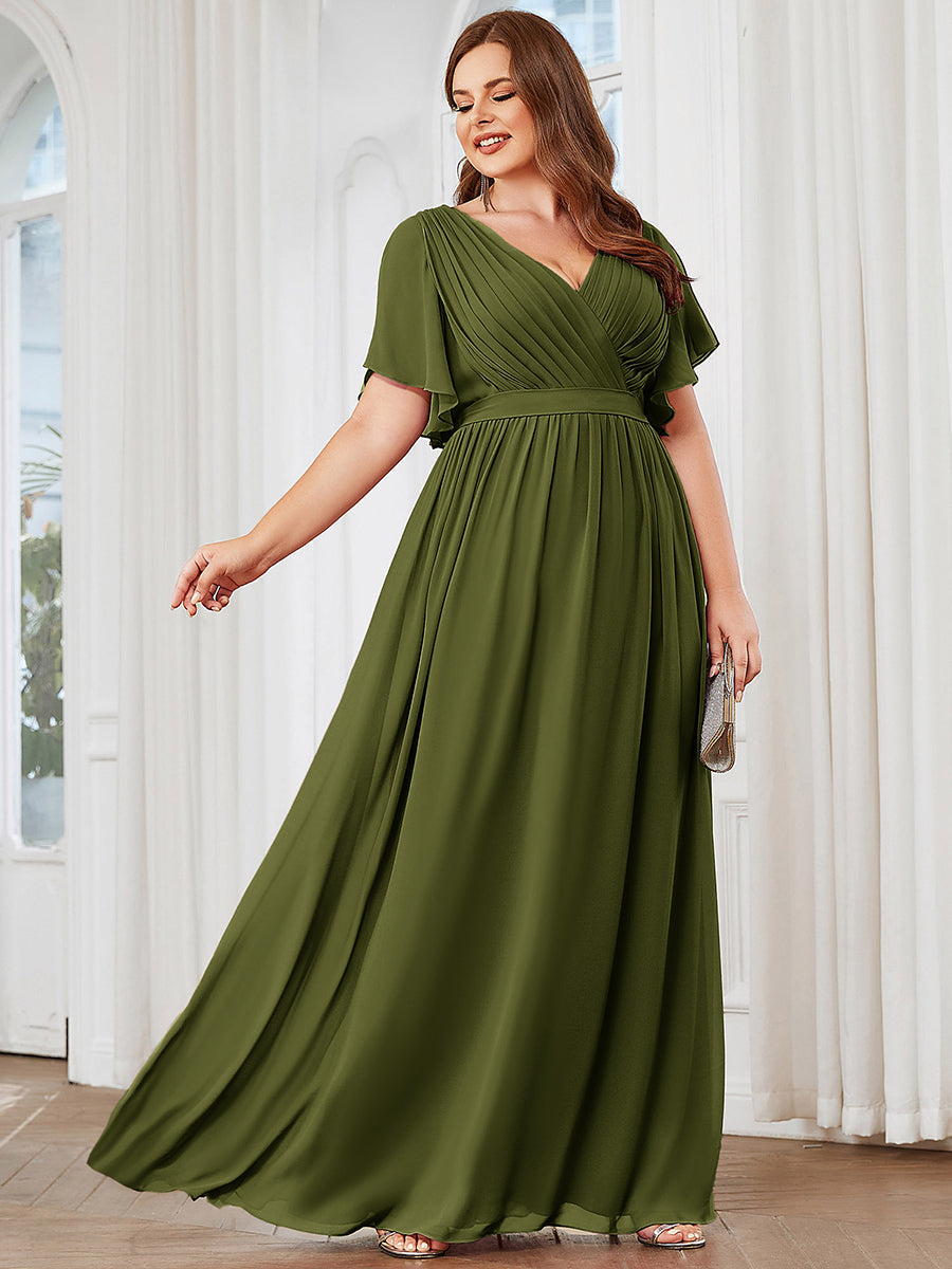 LEORA™ | Vestido de Dama de Honor de Gasa con Escote en V