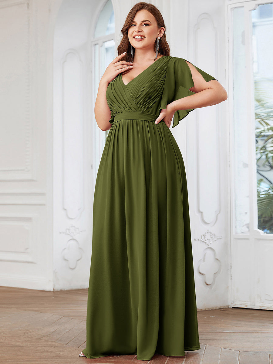 LEORA™ | Vestido de Dama de Honor de Gasa con Escote en V