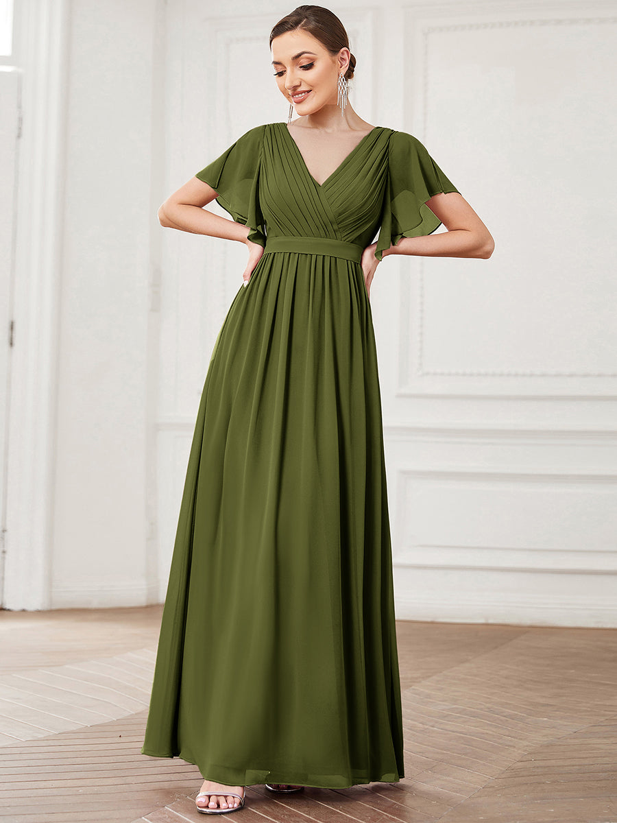 LEORA™ | Vestido de Dama de Honor de Gasa con Escote en V