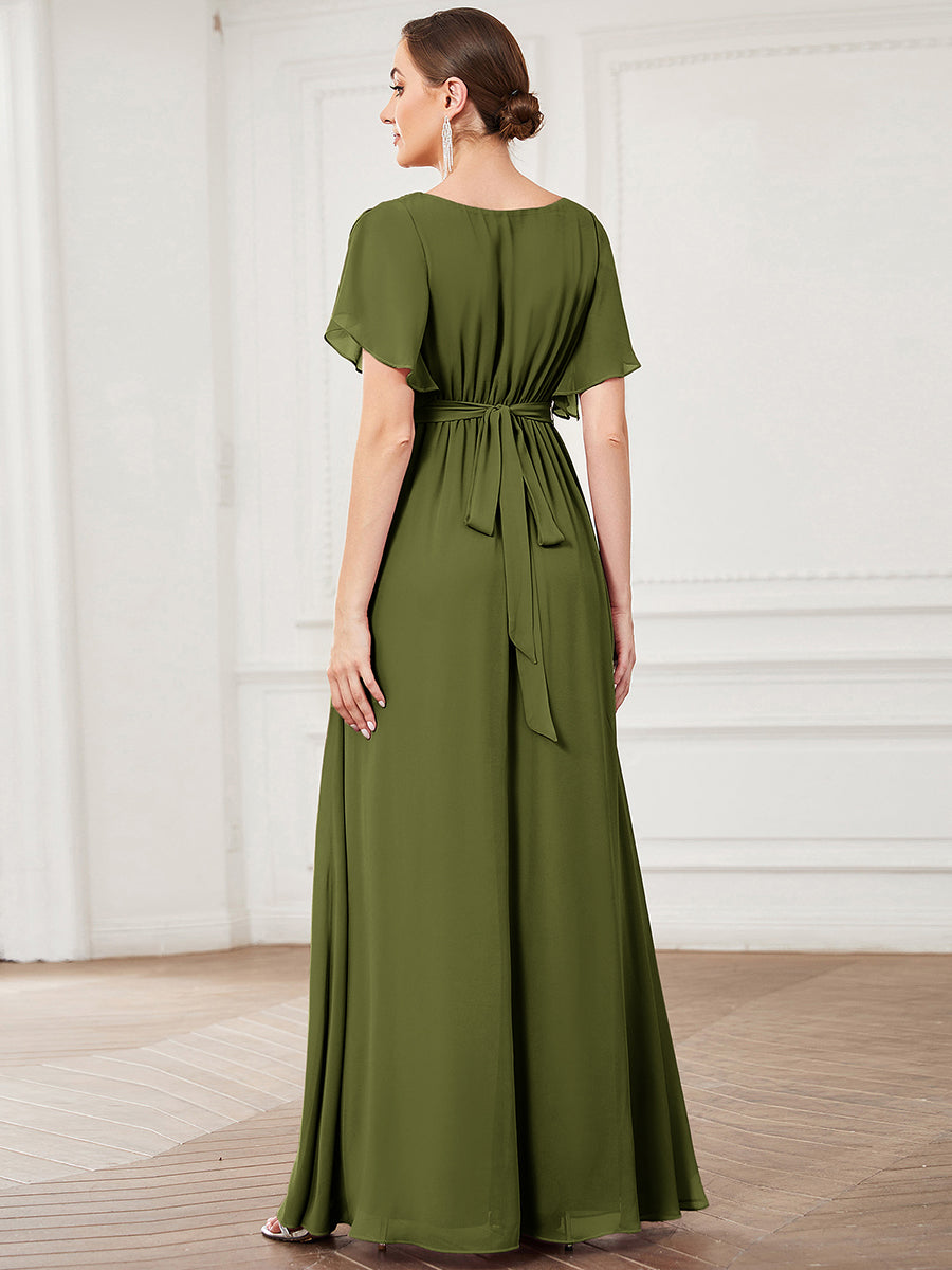 LEORA™ | Vestido de Dama de Honor de Gasa con Escote en V