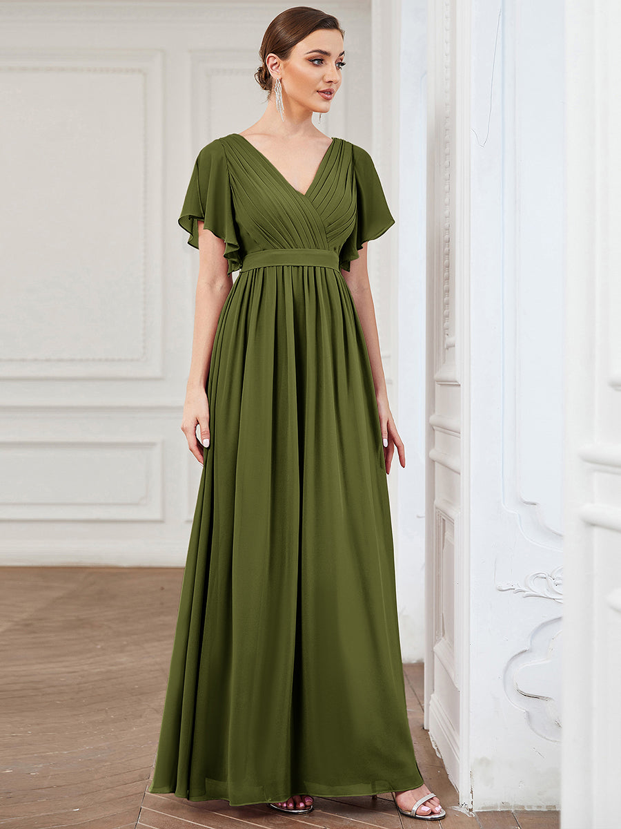LEORA™ | Vestido de Dama de Honor de Gasa con Escote en V