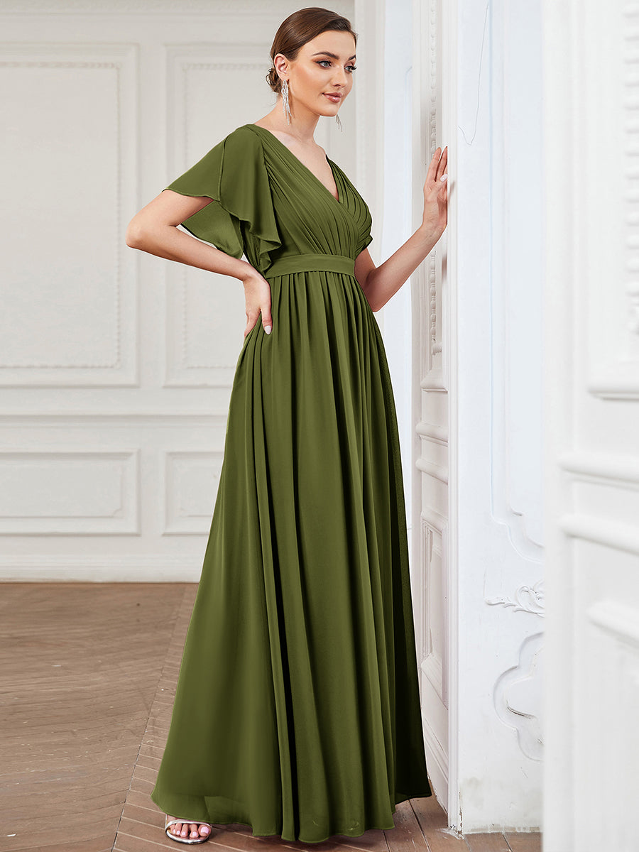 LEORA™ | Vestido de Dama de Honor de Gasa con Escote en V