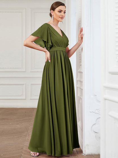 LEORA™ | Vestido de Dama de Honor de Gasa con Escote en V