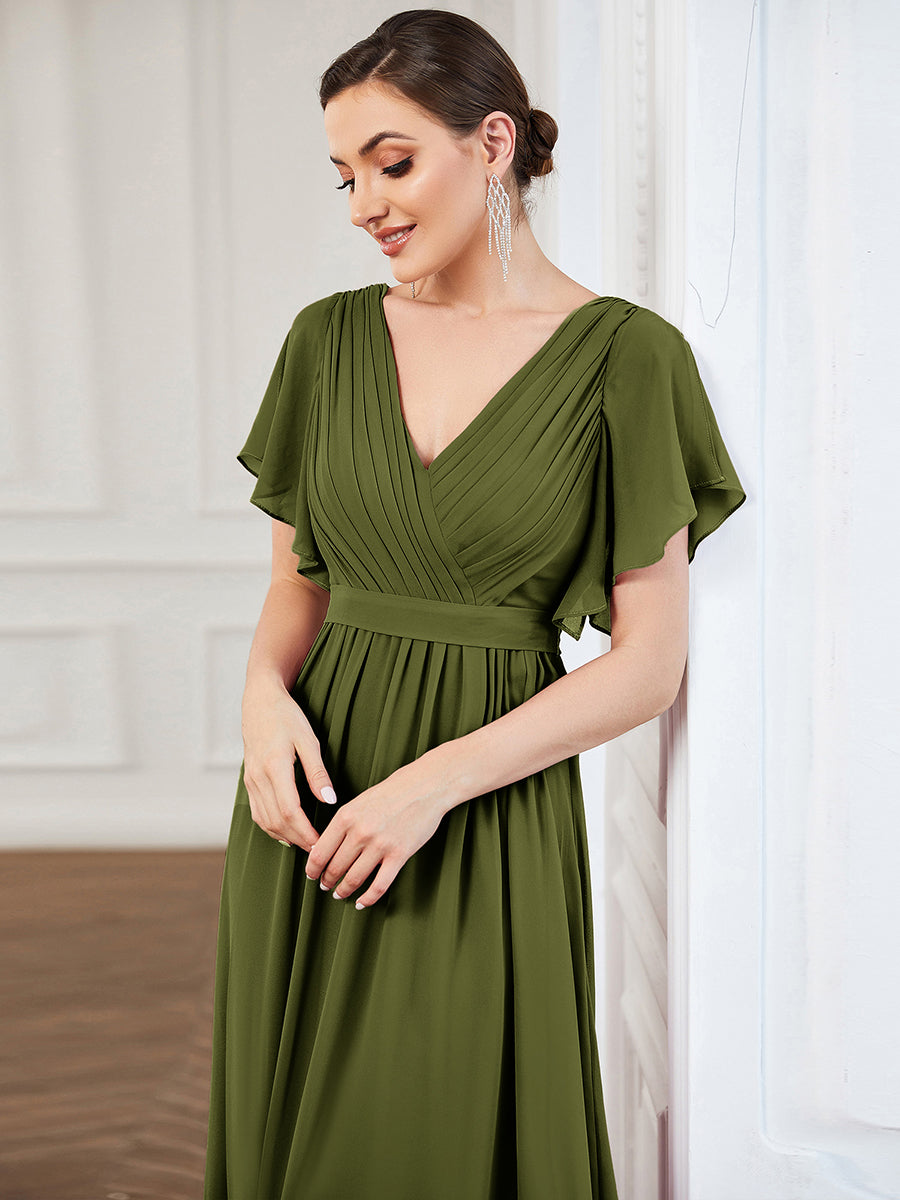LEORA™ | Vestido de Dama de Honor de Gasa con Escote en V