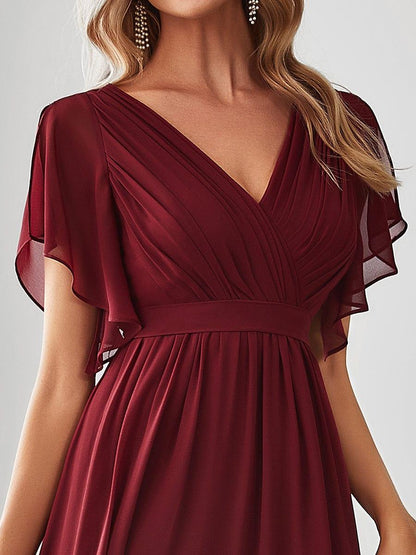 LEORA™ | Vestido de Dama de Honor de Gasa con Escote en V