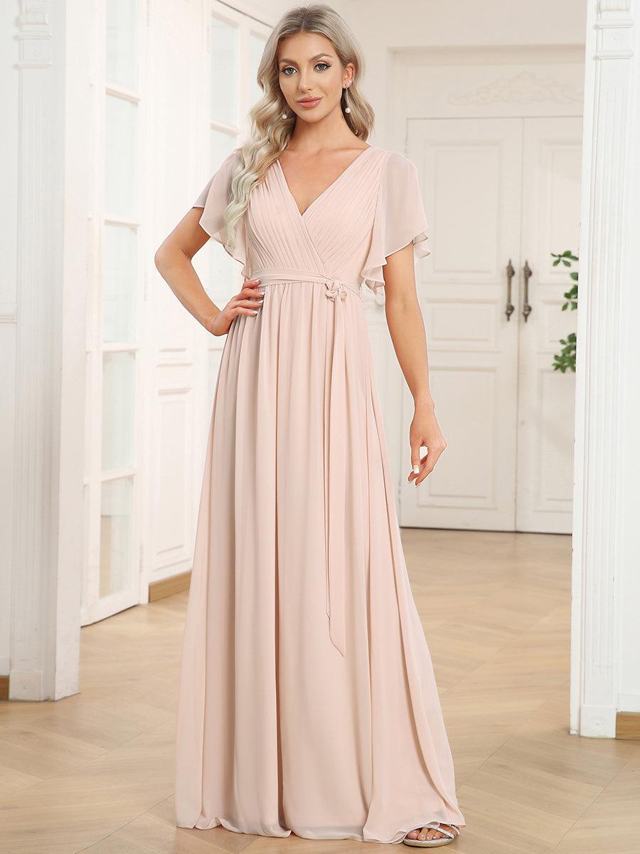 LEORA™ | Vestido de Dama de Honor de Gasa con Escote en V
