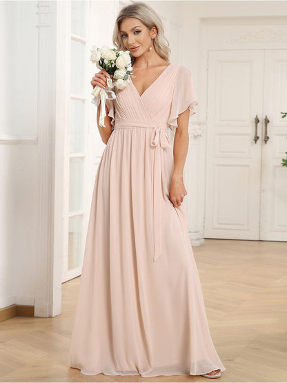 LEORA™ | Vestido de Dama de Honor de Gasa con Escote en V