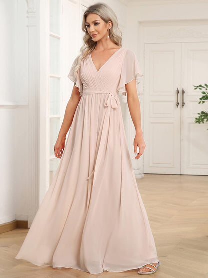 LEORA™ | Vestido de Dama de Honor de Gasa con Escote en V