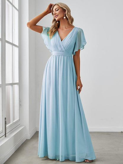LEORA™ | Vestido de Dama de Honor de Gasa con Escote en V