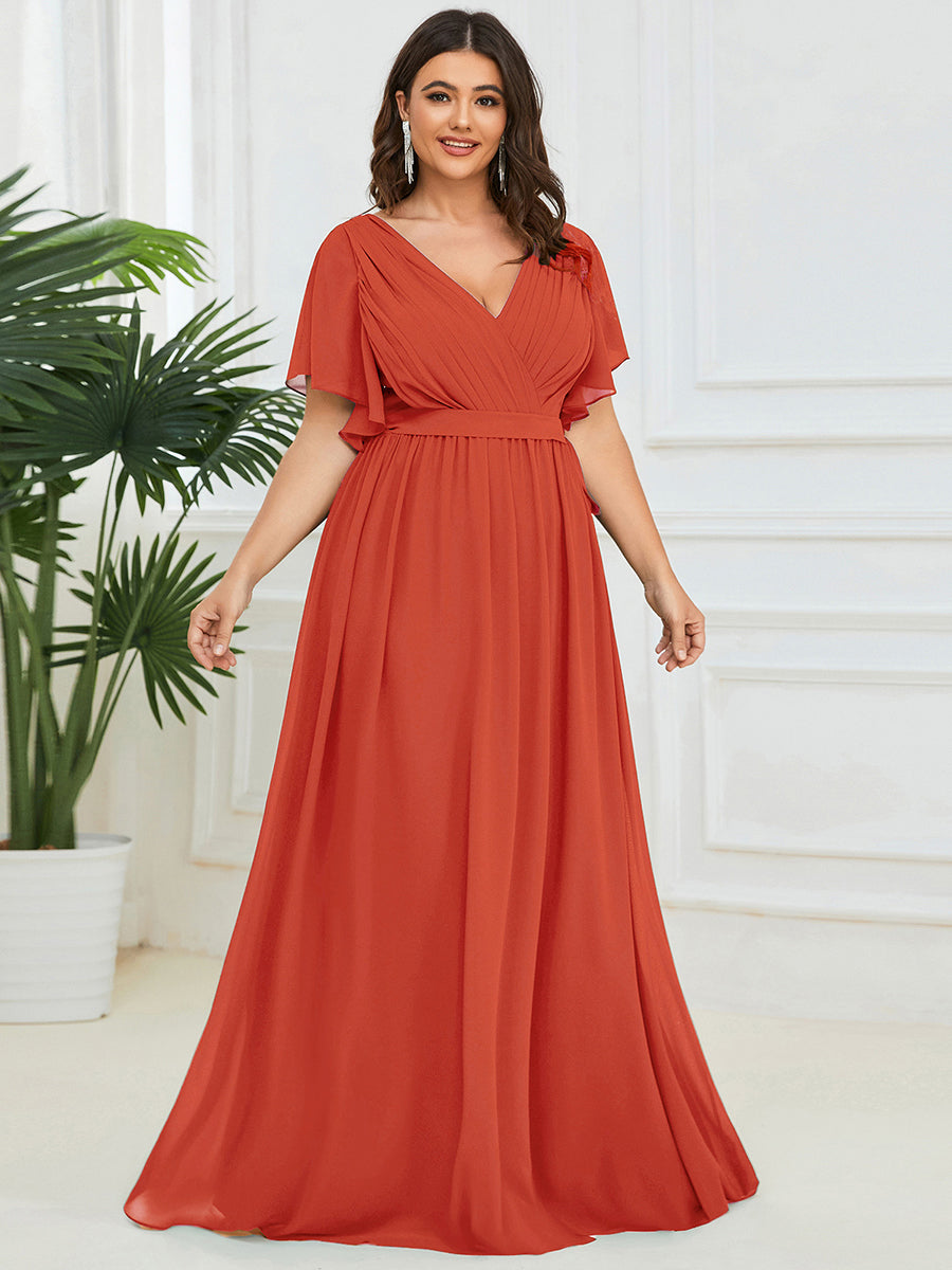 LEORA™ | Vestido de Dama de Honor de Gasa con Escote en V