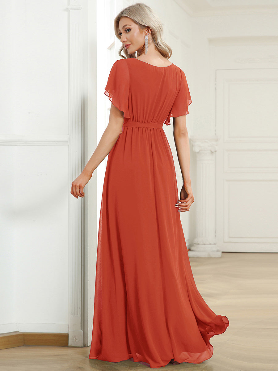 LEORA™ | Vestido de Dama de Honor de Gasa con Escote en V