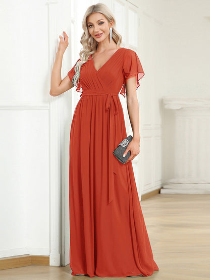 LEORA™ | Vestido de Dama de Honor de Gasa con Escote en V