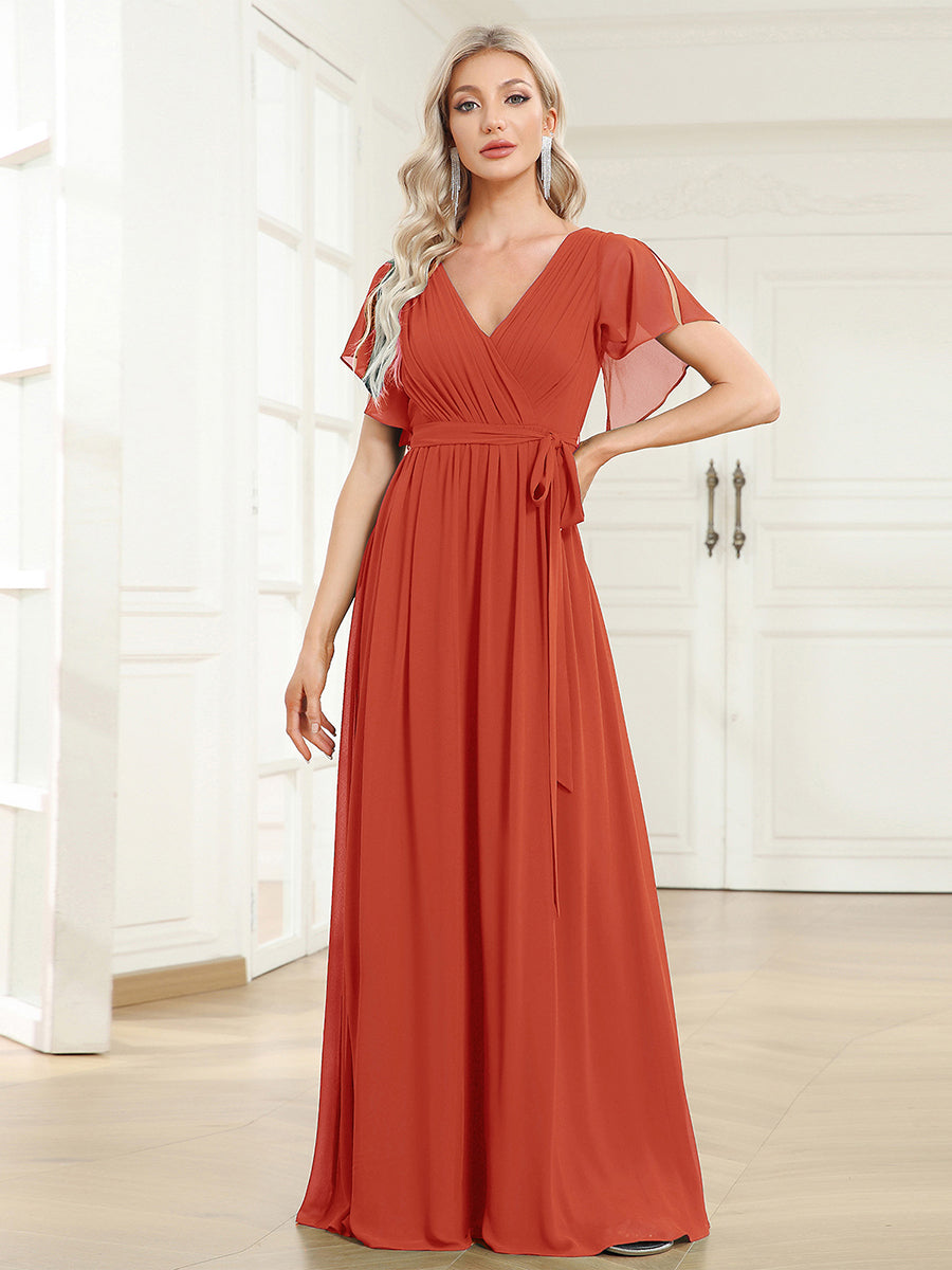 LEORA™ | Vestido de Dama de Honor de Gasa con Escote en V
