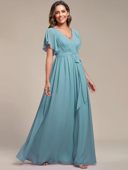 LEORA™ | Vestido de Dama de Honor de Gasa con Escote en V