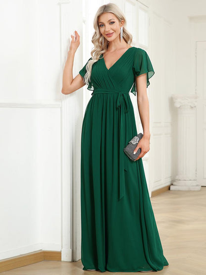 LEORA™ | Vestido de Dama de Honor de Gasa con Escote en V
