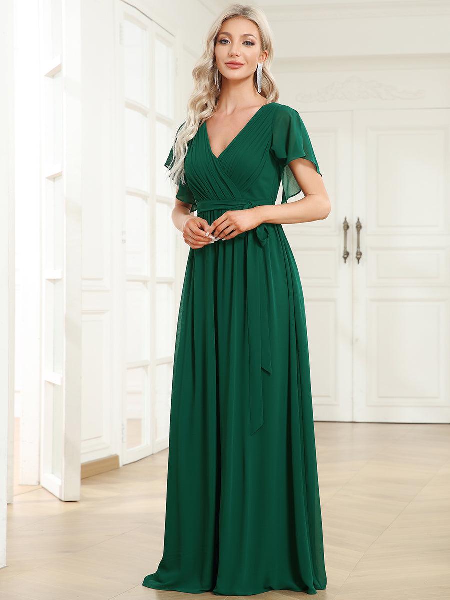 LEORA™ | Vestido de Dama de Honor de Gasa con Escote en V