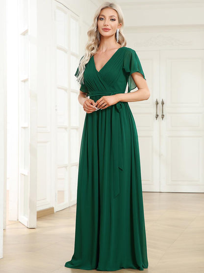 LEORA™ | Vestido de Dama de Honor de Gasa con Escote en V