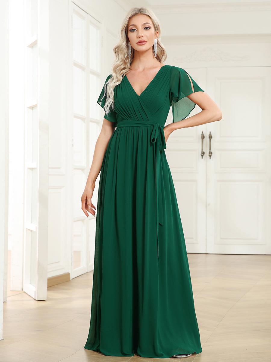 LEORA™ | Vestido de Dama de Honor de Gasa con Escote en V