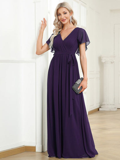 LEORA™ | Vestido de Dama de Honor de Gasa con Escote en V