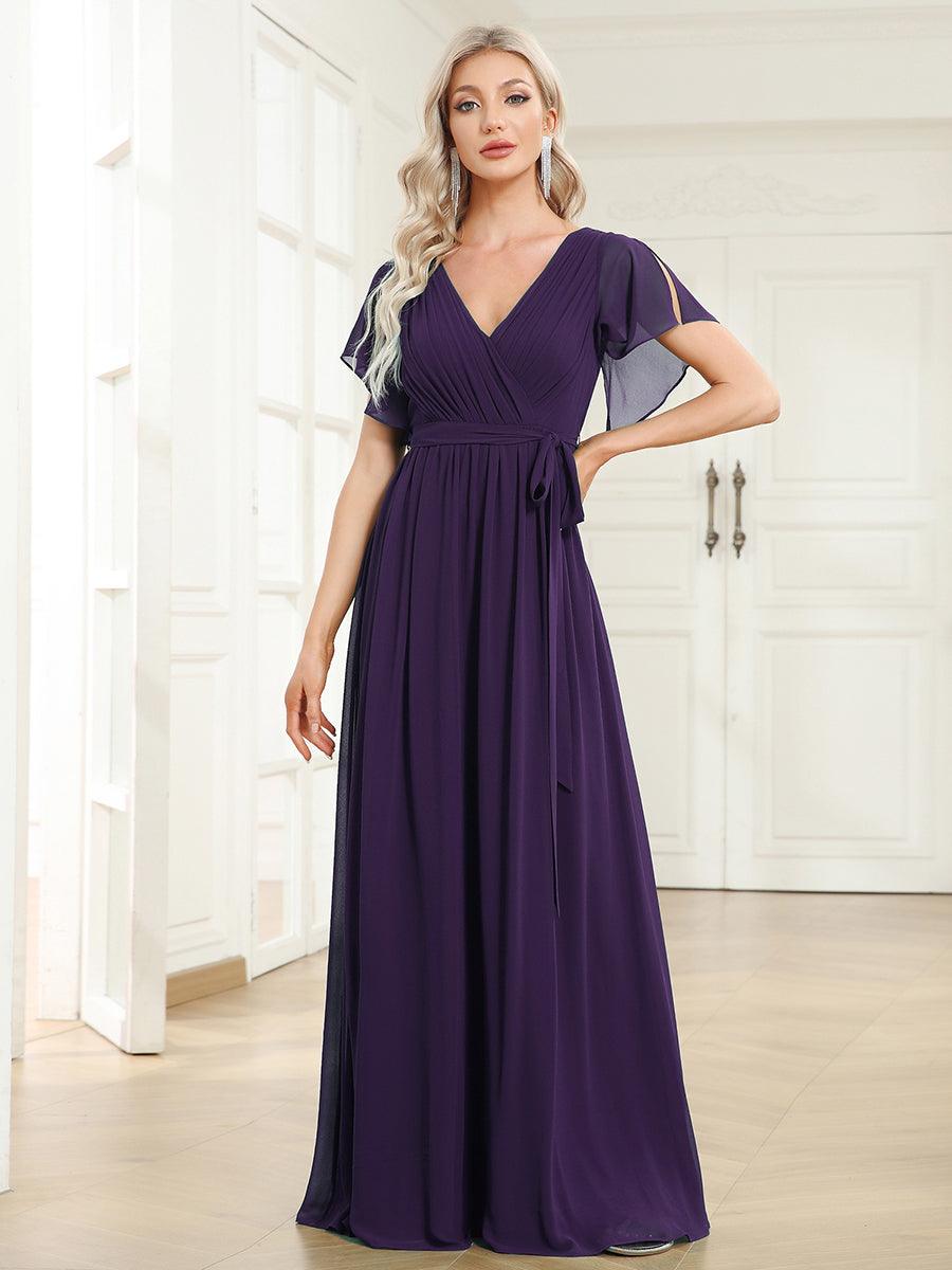 LEORA™ | Vestido de Dama de Honor de Gasa con Escote en V