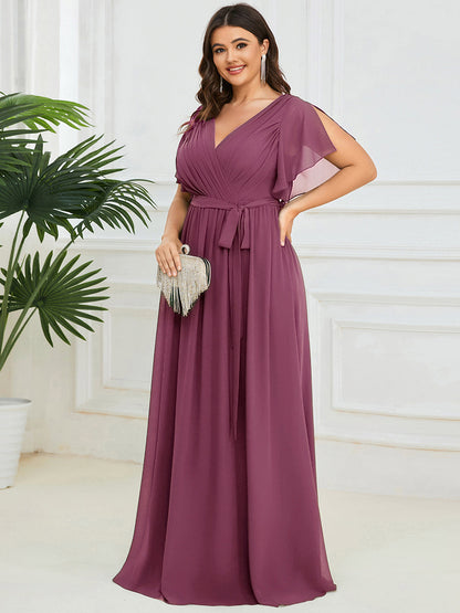 LEORA™ | Vestido de Dama de Honor de Gasa con Escote en V