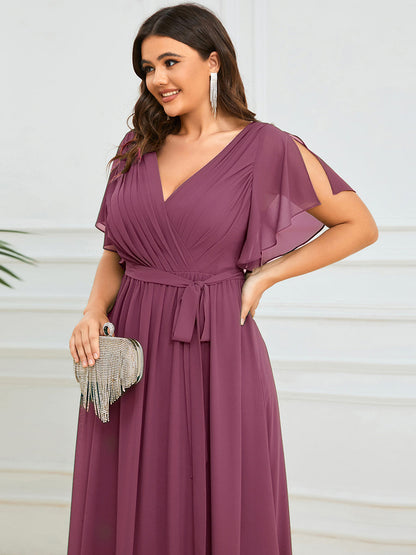 LEORA™ | Vestido de Dama de Honor de Gasa con Escote en V