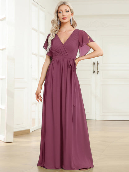LEORA™ | Vestido de Dama de Honor de Gasa con Escote en V