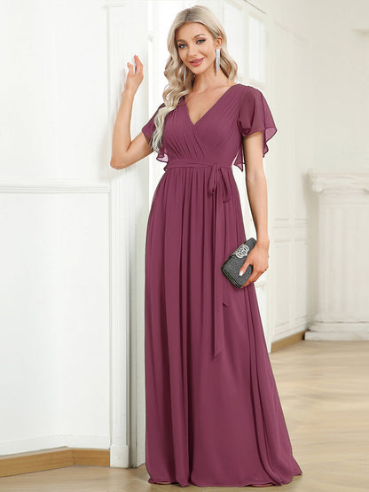 LEORA™ | Vestido de Dama de Honor de Gasa con Escote en V