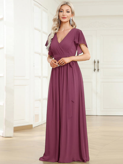 LEORA™ | Vestido de Dama de Honor de Gasa con Escote en V