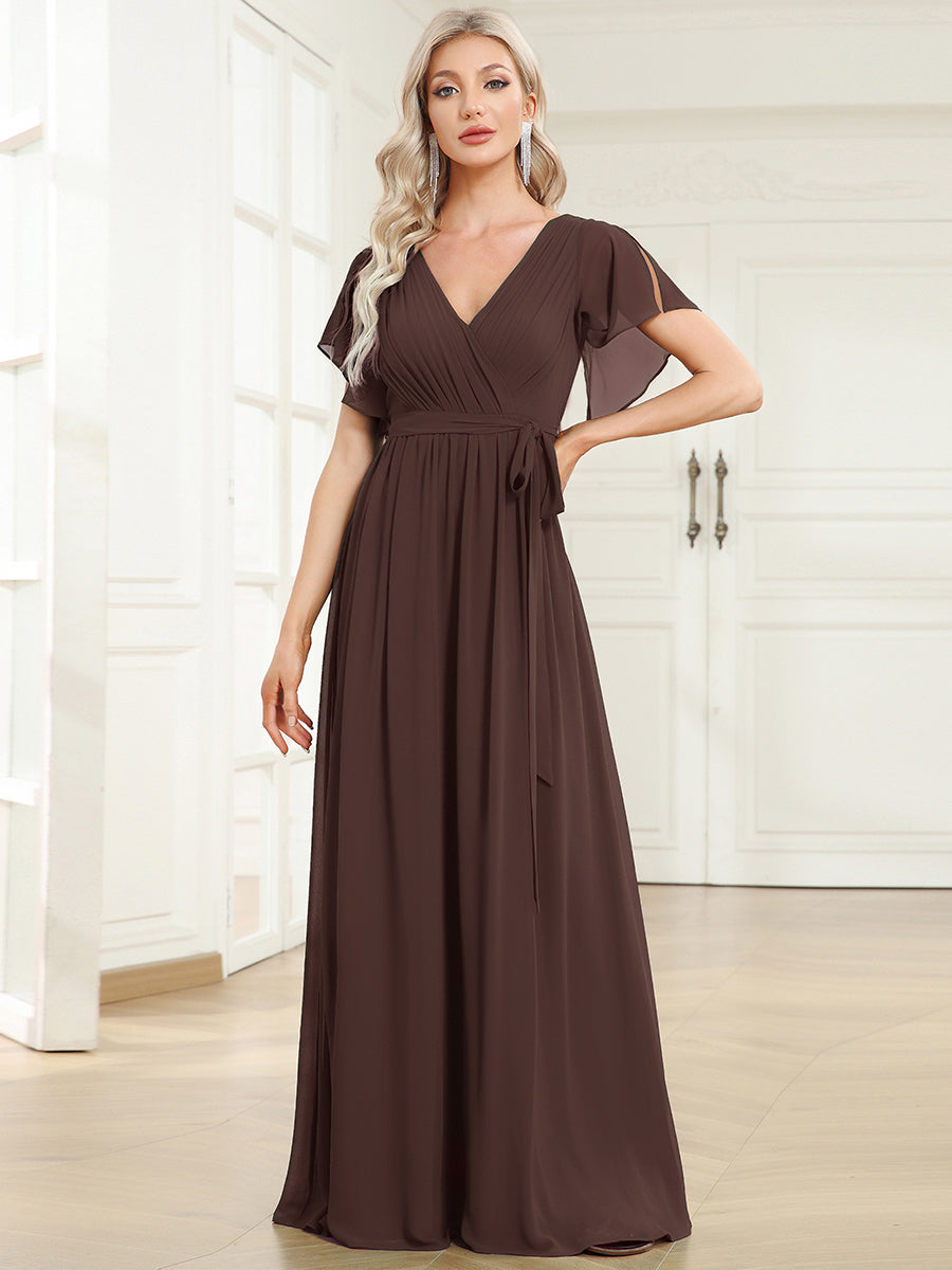 LEORA™ | Vestido de Dama de Honor de Gasa con Escote en V