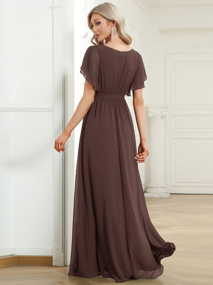 LEORA™ | Vestido de Dama de Honor de Gasa con Escote en V
