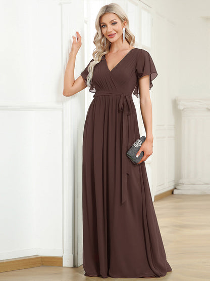 LEORA™ | Vestido de Dama de Honor de Gasa con Escote en V