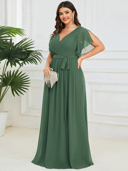 LEORA™ | Vestido de Dama de Honor de Gasa con Escote en V