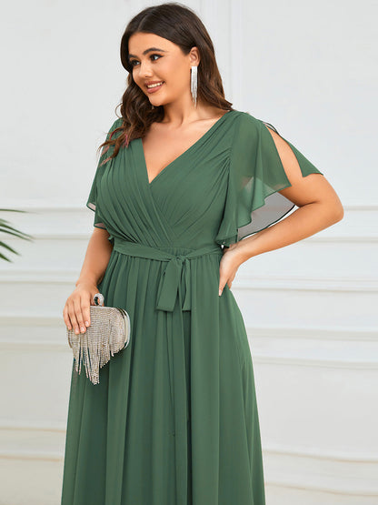 LEORA™ | Vestido de Dama de Honor de Gasa con Escote en V