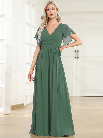 LEORA™ | Vestido de Dama de Honor de Gasa con Escote en V