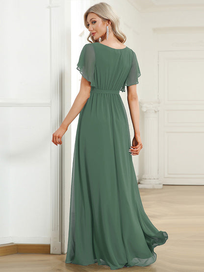 LEORA™ | Vestido de Dama de Honor de Gasa con Escote en V