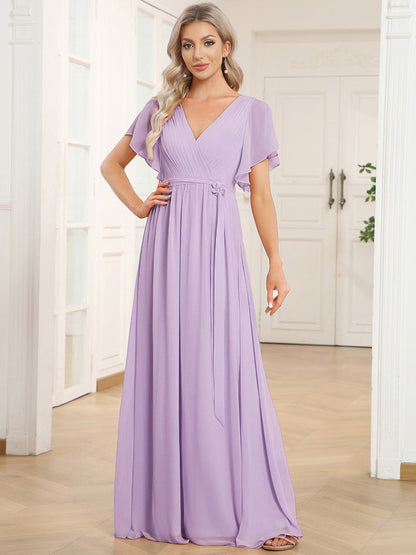 LEORA™ | Vestido de Dama de Honor de Gasa con Escote en V