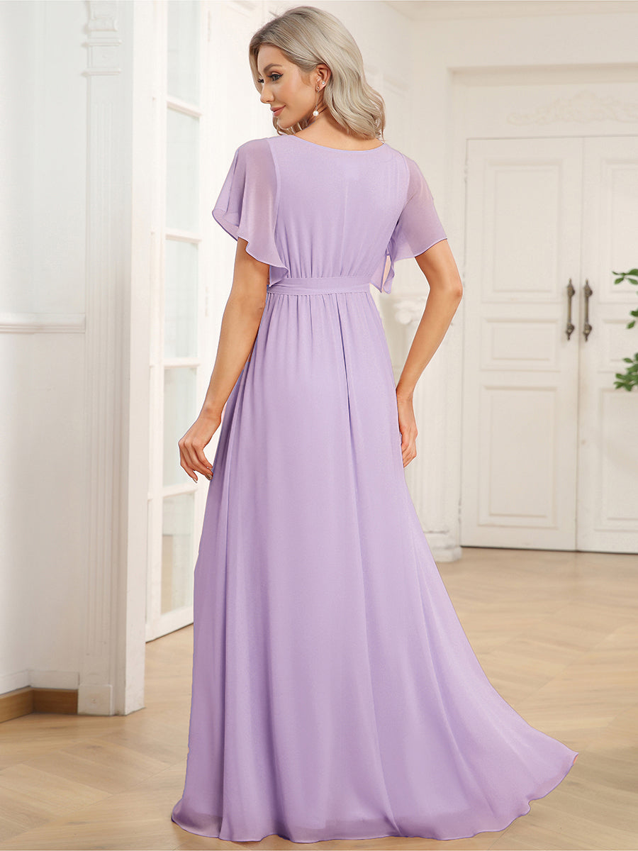 LEORA™ | Vestido de Dama de Honor de Gasa con Escote en V
