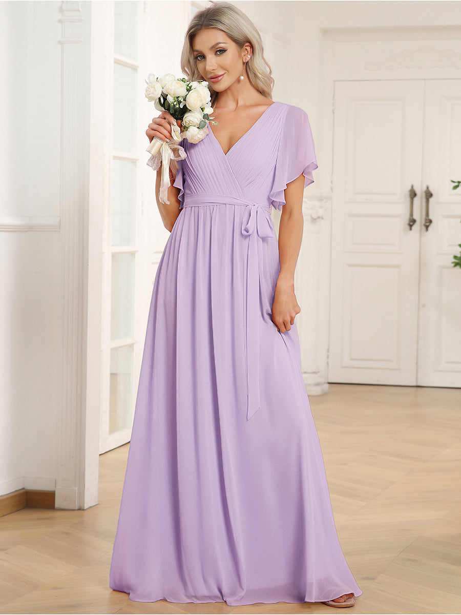 LEORA™ | Vestido de Dama de Honor de Gasa con Escote en V